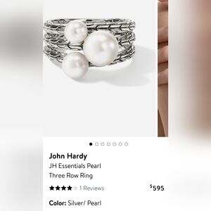 SOLD!! John Hardy Silver Pearl Ring With Pouch/ Tag.